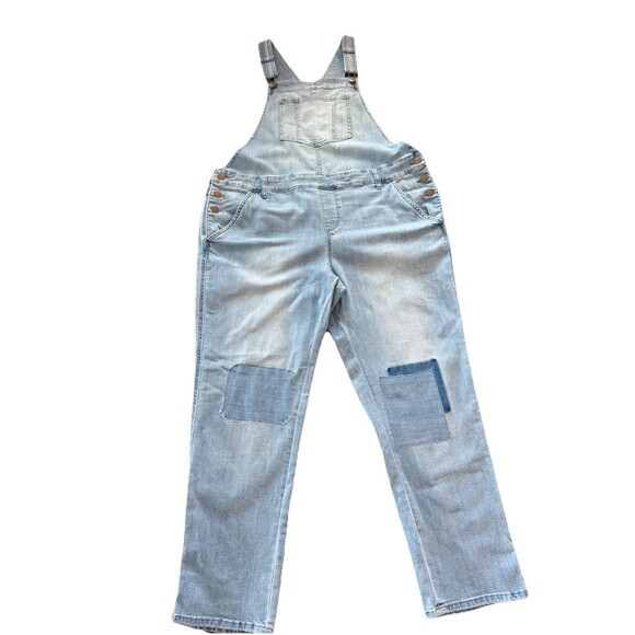 American Rag Denim Overalls Women’s 16W Blue Jean Patchwork Distressed Bib Plus - Picture 1 of 11